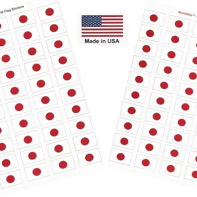 100 Japan Flag Stickers, 1.5x1 Inch, Made in USA, Self Adhesive Sheets