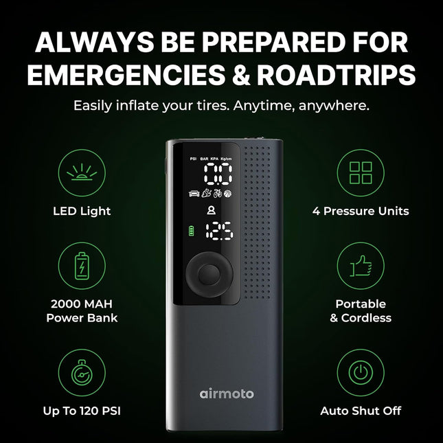 Portable Cordless Tire Inflator Air Compressor with Digital Gauge and LED Light