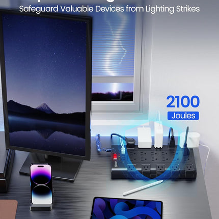NexWave OndaNex Power Strip, SUPERDANNY Surge Protector with 22 AC Outlets and 6 USB — Smart Tech