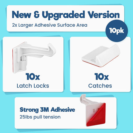 Upgraded Invisible Baby Proofing Cabinet Latch Locks (10 Pack)