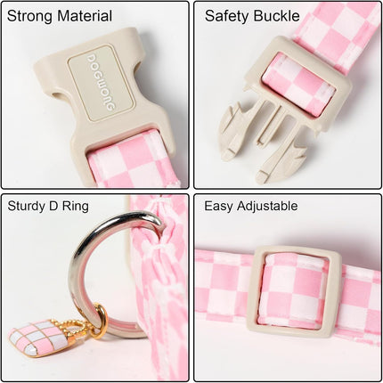 Pink Checked Dog Collar for Large Dogs