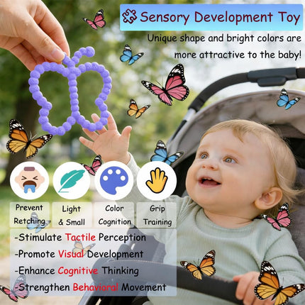 2 Pcs Silicone Butterfly Baby Teething Rings, White and Purple