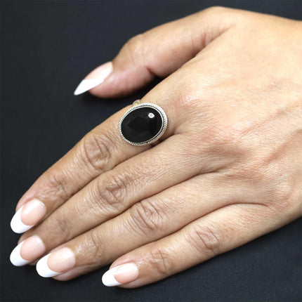 Black Onyx 925 Sterling Silver Ring for Women, Size 7