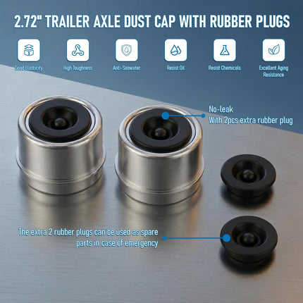 DriveForge ForjaRuta 4pcs 2.72" Trailer Axle Wheel Hub Dust Caps, Bearing Center Replacement — Auto & Moto