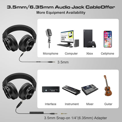 PUPGSIS Over Ear Headphones Wired: Studio Monitor Headphones - Professional 40kHz Hi-Res DJ Stereo Headphones - 1/4 to 3.5mm Audio Jack for Recording/Mixing/Podcast/Guitar/Piano