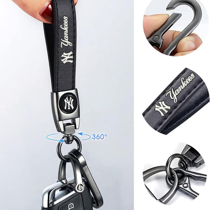 Genuine Leather Baseball Fan Keychain in Black