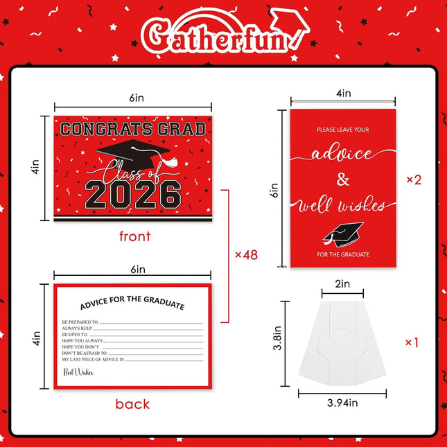 50 Graduation Wish & Advice Cards for Class of 2026 - Red and Black