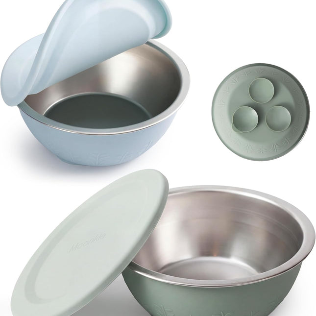 Baby Suction Bowls with Lids, Stainless Steel & Silicone, 13 oz, 2 Pack