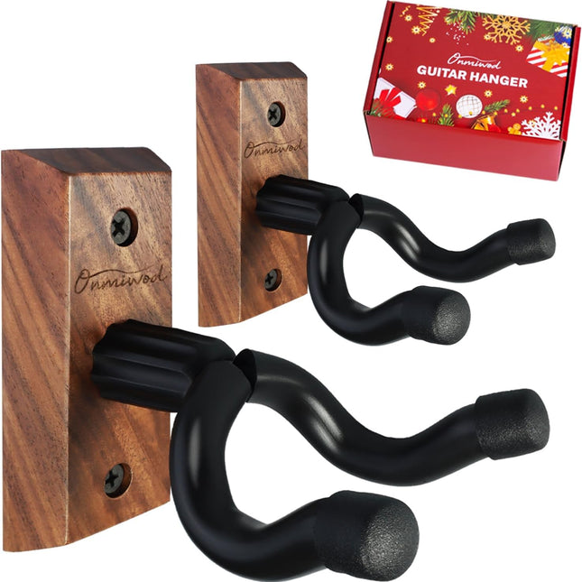 Guitar Wall Mount 2 Pack, Black Walnut Wood Guitar Hanger