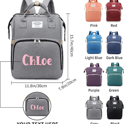 Personalized 3-in-1 Grey Diaper Bag Backpack with Changing Station