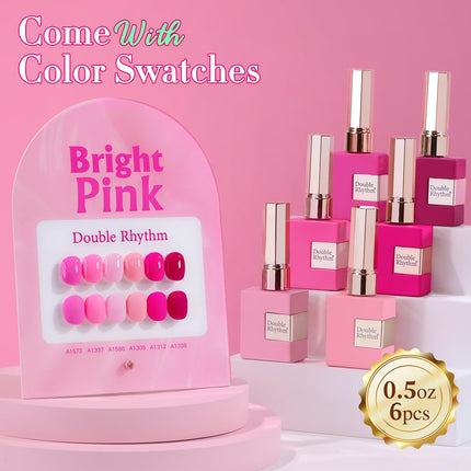 6-Piece 15 mL Bright Neon Gel Polish Set in Light Pink Purple