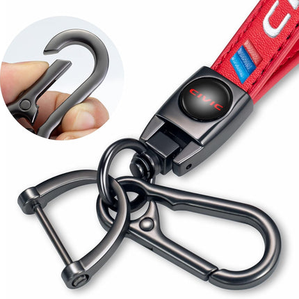 Red Genuine Leather Braided Car Keychain