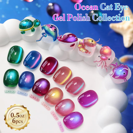 Glass Galaxy Green Magnetic Cat Eye Gel Polish Set of 6