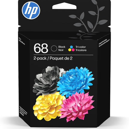 68 Black/Tri-Color Ink Cartridges (2-Pack) | Works with Envy 6100e, 6500e Series | 6L6S2TN | Packaging May Vary