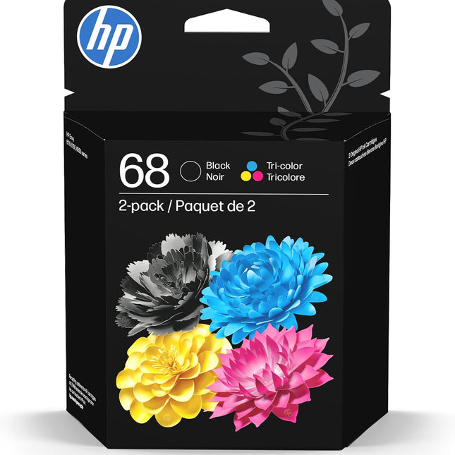 68 Black/Tri-Color Ink Cartridges (2-Pack) | Works with Envy 6100e, 6500e Series | 6L6S2TN | Packaging May Vary