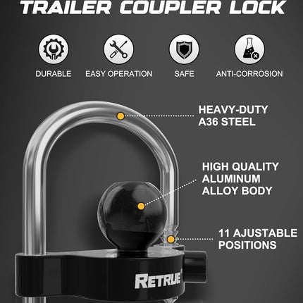 DriveForge ForjaRuta RETRUE Universal Coupler Lock Trailer Locks Ball Hitch Trailer Hitch Lock — Auto & Moto