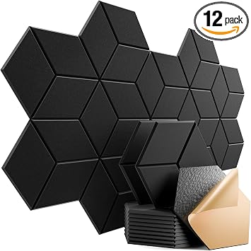 12-Pack Self-Adhesive Acoustic Panels, Black