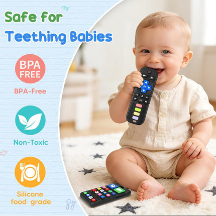 2 Pack Baby Teething Toys - Silicone Phone and Remote Teethers
