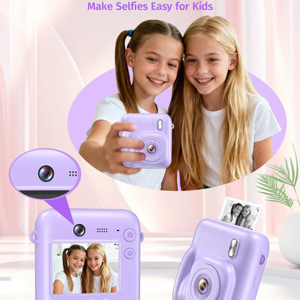 Purple Dual-Lens Kids Instant Print Camera with 1080P Digital Camera and 32GB Card