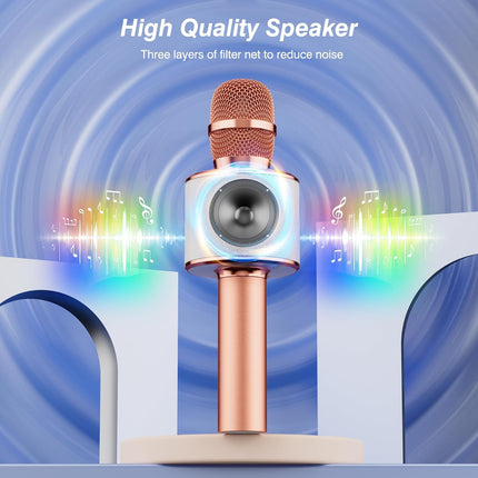 Wireless Bluetooth Karaoke Microphone, 3-in-1 Portable Handheld Mic Speaker Machine, Rose Gold