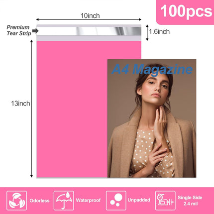 Pink Poly Mailers 10x13 Inch, 100 Count Self-Seal Shipping Bags