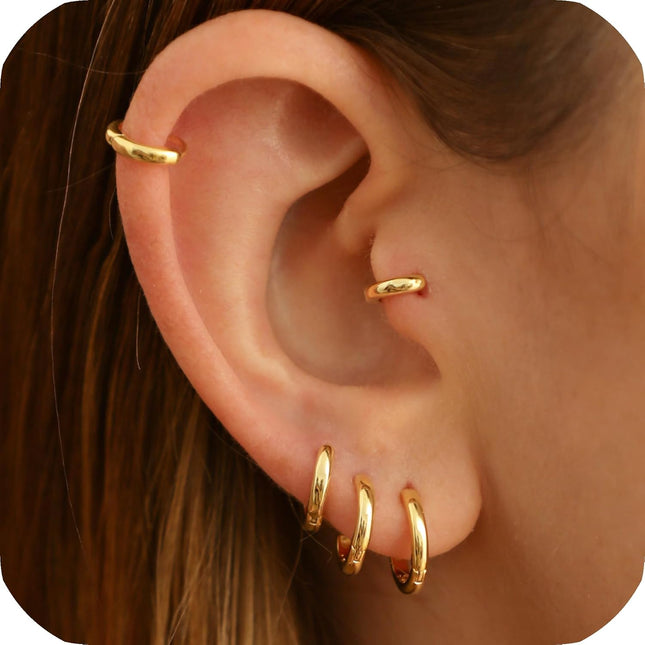 925 Sterling Silver 18K Gold Plated 6mm Huggie Hoop Earrings