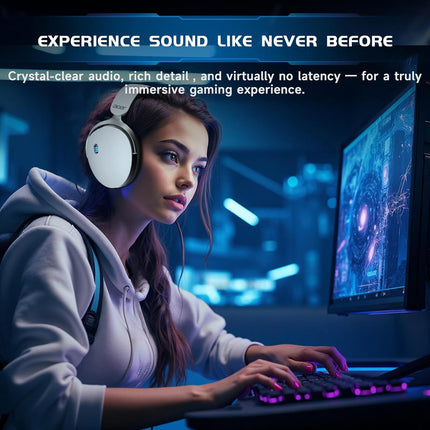 2.4GHz Wireless Tri-Mode Gaming Headset with Noise Canceling Mic - White