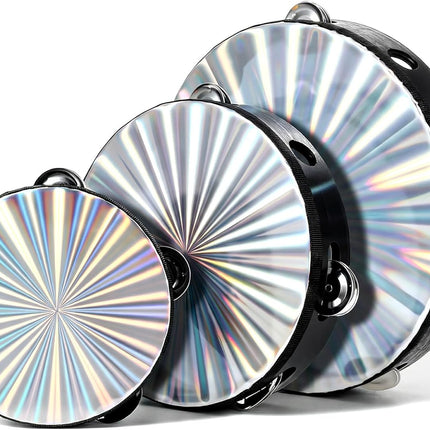 3 Pack Radiant Wooden Tambourines for Adults, 6, 8 and 10 Inch
