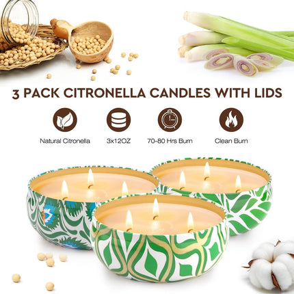 Large 36 oz Citronella 3-Wick Soy Wax Jar Candle for Outdoor and Indoor Use