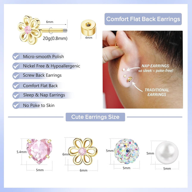 Cute Mixed Gold Hypoallergenic Stud Earrings