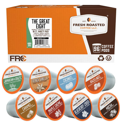 The Great Eight Flavored Coffee Pod Variety Pack, Medium Roast, 96 Count