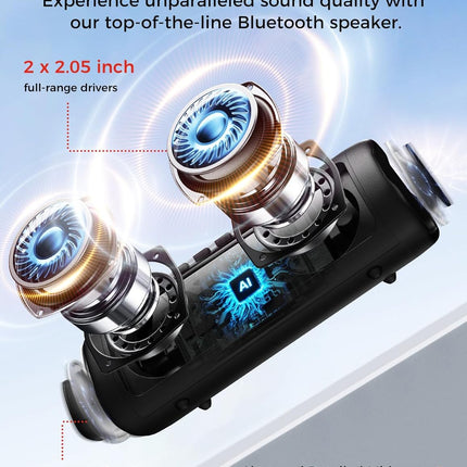 Portable Bluetooth Speaker with 20W HD Sound, IPX5 Waterproof, Up to 24H Playtime, TWS, Black