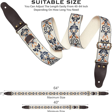 SourceToHome FuenteACasa Jacquard Embroidered Guitar Strap, Genuine Cowhide Leather Ends — Home & Lifestyle