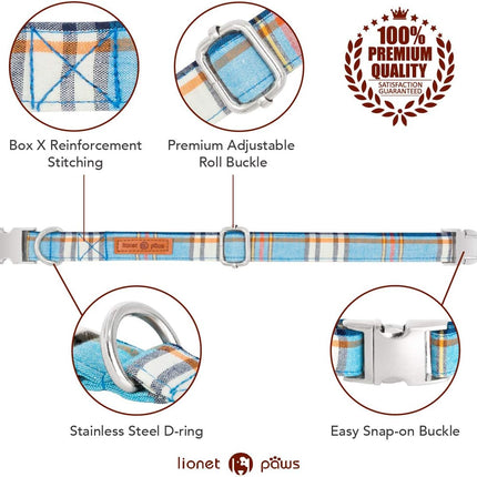 Boy Dog Collar with Blue Plaid Bowtie, Small