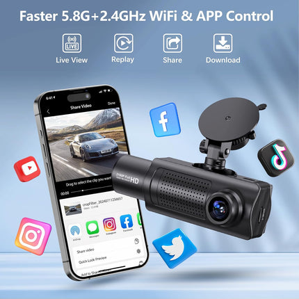 4K UHD 3-Channel Front, Rear & Inside Dash Cam with 64G SD Card