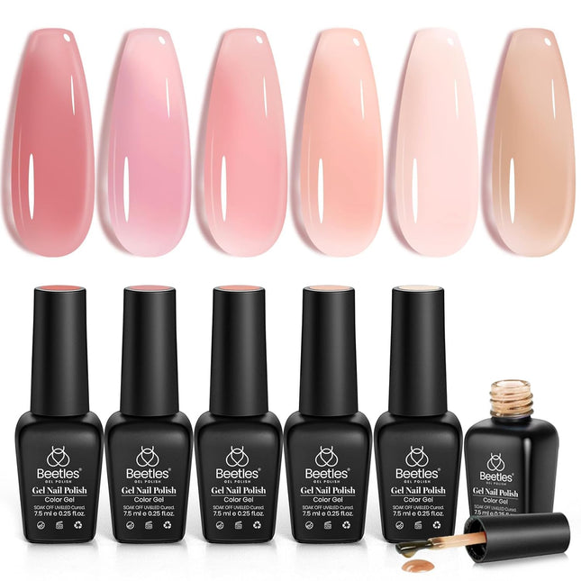 Nude Gel Nail Polish Set - 6 Sheer Jelly Colors