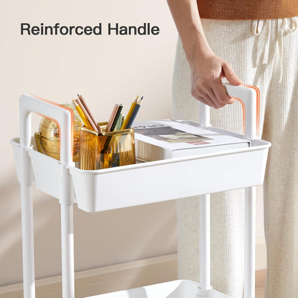 3-Tier White Plastic Rolling Utility Cart with Lockable Wheels