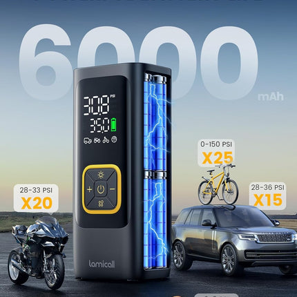 Portable Tire Inflator Air Compressor with 150 PSI Pressure Gauge