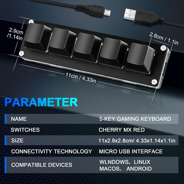 Upgrade Black 5-Key Mini Macro Mechanical Gaming Keypad