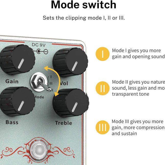 Drive Overdrive Pedal for Electric Guitar with 2-Band EQ and Boost