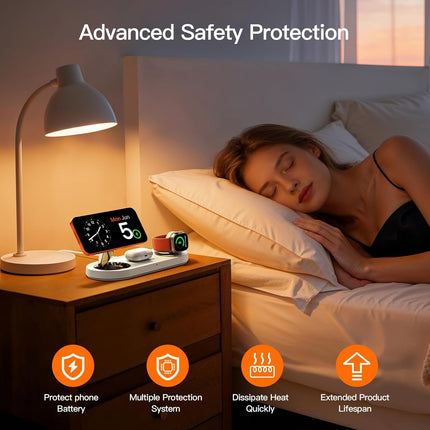 15W Magnetic 3-in-1 Wireless Charging Station, Foldable Travel Stand