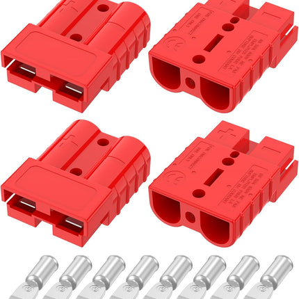 50A 600V Battery Quick Connect/Disconnect Plugs for 6-12 AWG Cables, Red, 4 PCS
