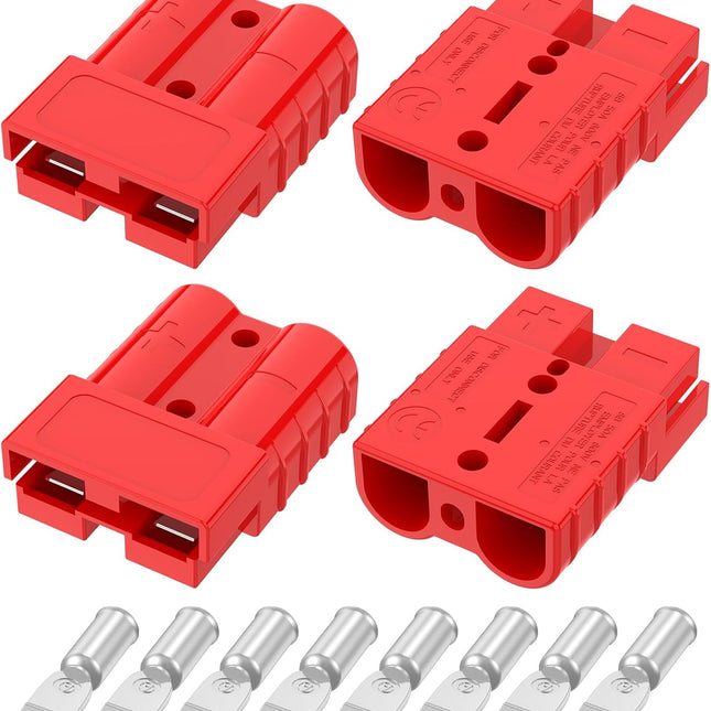 50A 600V Battery Quick Connect/Disconnect Plugs for 6-12 AWG Cables, Red, 4 PCS
