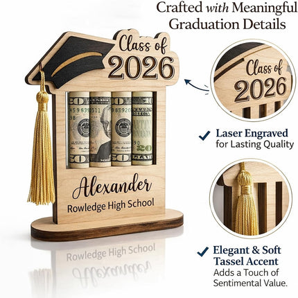 SourceToHome FuenteACasa Graduation Gifts Class of 2026 Money Holder - Custom Name & School — Home & Lifestyle