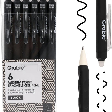 Erasable Gel Pens, Medium Point 0.7 mm, Pack of 6, Black