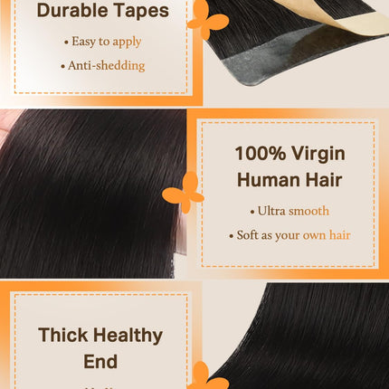 Jet Black 20 Inch Human Hair Tape-In Extensions, 50g 20pcs