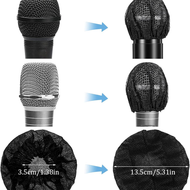 200PCS Disposable Black Microphone Covers with Elastic Band
