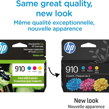 910 Cyan, Magenta & Yellow Ink Cartridges 3-Pack, 3YN97AN