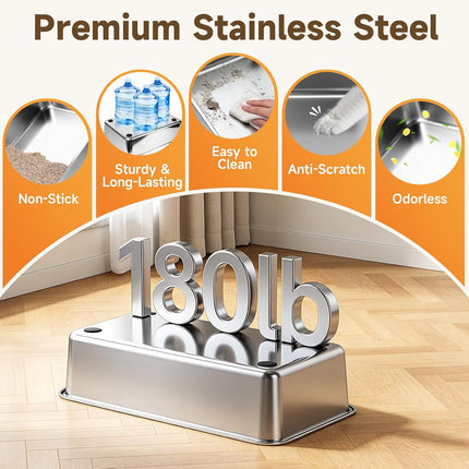 Stainless Steel Extra Large High-Sided Litter Box with Lid