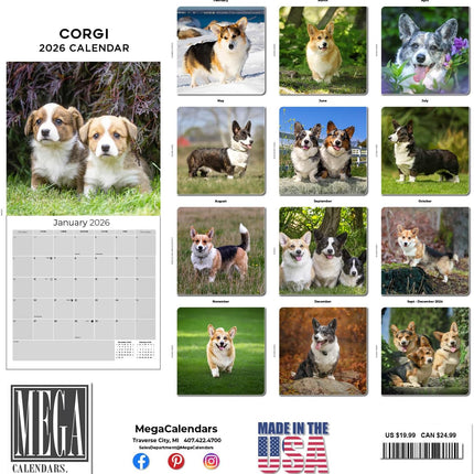 Corgi Calendar 2027 - 16 Month Dog Wall Calendar